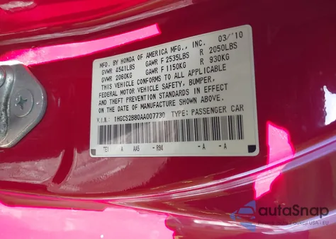 2010 Honda Accord 3.5 Ex-L from USA, damaged, VIN 1HGCS2B80AA007730